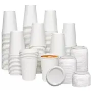 12oz Disposable Paper Coffee Cups with White Lids Hot/Cold Coffee Cup Leak-Proof