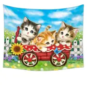 Cute Cat Drawings for Kids Kitten in Wagon Tapestry