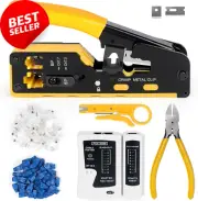 RJ45 Crimp Tool Kit, Ethernet Pass-Through Crimper, Cat5/Cat6/Cat7 Crimping Tool