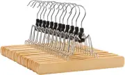 Wood Hangers with Snap Lock – 25-Pack - Wood Hangers for Trousers, Chrome Metal