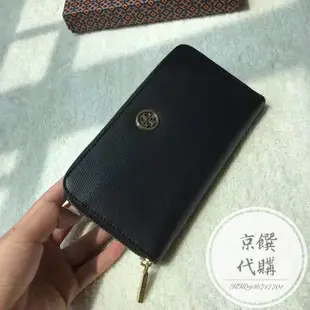 TORY BURCH TB 皮夾 拉鍊長夾 零錢包 鈔票包 長夾 卡片包 防刮 牛皮 黑色