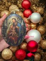 Jesus Nativity Ornament Gold Christmas Beautiful Ornament With String 5 Inch