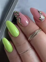 Green Leopard Print almond shaped press on Nails 80s 90s Cat Spring Summer