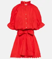 [Juliet Dunn] Juliet Dunn Embroidered cotton poplin shirt dress UK 14 red