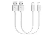 2 Pack 20cm Short Data Transfer Charger Charging USB Type C Phone Tablet Cable Cord Bulk White TPE Plastic