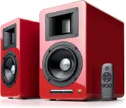 Airpulse A100 Wireless Active Bookshelf Speakers BONUS Wiim Mini AirPlay2 Wireless Audio Streamer - Red