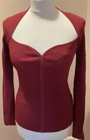 Women's Ted Baker Helenh Top Sizes 1 (8) 2 (10) Red Sweatheart Neckline