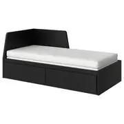 FLEKKE day-bed w 2 drawers/2 mattresses, black-brown/Åfjäll medium firm, Single