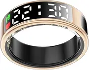 Smart Ring with Biometric Health Monitoring, Smart Ring with Digital Display Screen, Activity Tracking (Gold, 9)