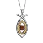 Pendant Jesus Fish Sterling Silver Gold 9K Crystal CZ Nano Sim New Testament