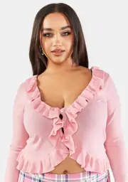 [Sugar Thrillz] Plus Diva Know Ur Frenemies Ruffle Cardigan