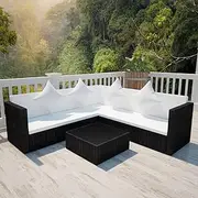Garden Set 4 Piece, Small Outdoor Rattan Table, Furniture Sofa, Chair, Patio Wicker Lounge Set, Cream White Cushion