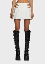 [DARKER WAVS] Replay Pleated Vegan Leather Skirt - White