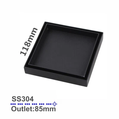 120*120mm Black Shower Grate Floor Waste Drain Smart Insert Tile 85mm Outlet