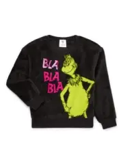 The Grinch Dr. Seuss Girls Bla Bla Bla Plush Woobie Sweatshirt, Sizes 4-16