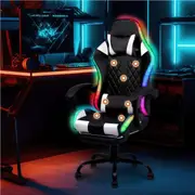 Advwin Gaming Chair RGB LED Massage Ergonomic Office Chair Computer Racing Recliner Seat Black & White