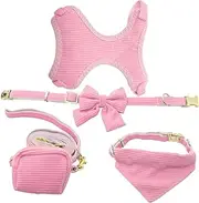 VANZACK 1Set Pet Harness and Leash Set for Small Dogs Breathable Vest Style with Matching Dog Bandana and Poop Bag Holder No Pull Design for Comfortable Walks