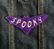 Spooky Bat Iron On/Sew On Embroidered Patch; Purple Felt and Multicolor Thread