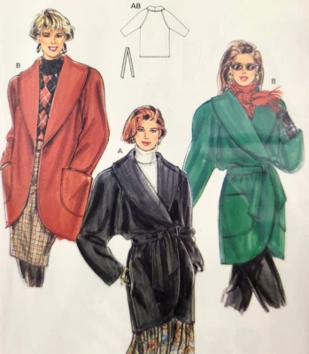 EASY Vtg 1980s Uncut Burda 5201 Sew Pattern Misses Wrap Jackets Coats Sz 10-22