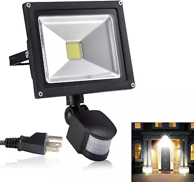 DLLT 30W LED Plug in Motion Sensor Lights Outdoor, 2400LM Flood Light Motion Det