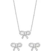 Lily Nily Kids' Cubic Zirconia Bow Stud Earrings & Pendant Necklace Set in Silver at Nordstrom One Size