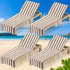 VitalCozy 4 Pack Pure Cotton Pool Chair Covers Lounge Chair Cushion Covers wi...