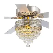 Asyko Crystal Ceiling Fan Fandelier with Lights and Remote Control，52" Mo