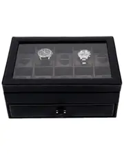 Bey-Berk Leather 10-Watch Case with Glass