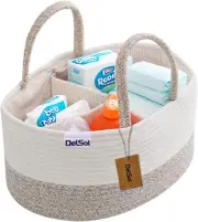 Delsol Cotton Rope Diaper Caddy Organizer, Large Nursery Baby Basket, Changin...