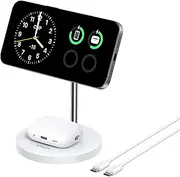 [Anker] MagSafe Compatible MagGo Charger Stand, iPhone 16 Wireless Charger, 2-in-1 Charging Station, Qi2 Certified 15W Wireless Charger Stand, for iPhone 16/15/14/13/12, AirPods Pro (No Adapter)