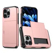 ZUSLAB for Apple iPhone 16 Pro Max Case Slide Armor Card Holder Protective Shockproof Hard Back Cover (2024) - Rose Gold
