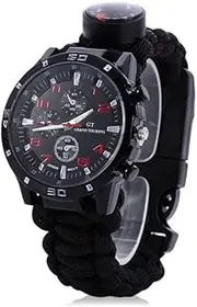 16 in 1 Camping Hiking Gear Survival Watch Compass Flint Fire Thermometer A Must