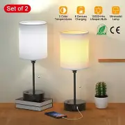 2Pcs Beside Lamps Bedroom Nightstand Lamp USB C+A AC Ports 3 Modes Light