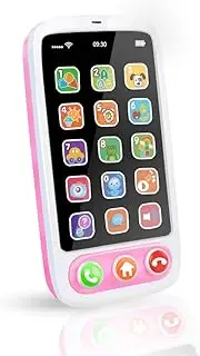 QINGBAO Baby Phone, Baby Cell Phone Toy with Lights & Music, 12 Months Early Learning Educational Toys, Sensory Toys for Toddlers 1 2 3 4 Year Old Kids Boys and Girls Gifts (Pink)