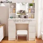 Vanity Desk w/ Openable Mirror Makeup Vanity Table Stool Set w/ 3 Lighting Modes