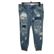 One Teaspoon Jeans Womens 27 Medium Wash Hustler Trashed Free Birds Distressed