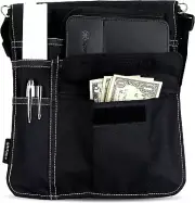 Waitress Apron with 5 Pockets - Black Server Apron with Adjustable/Removable Wai