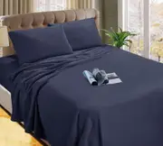 Micro Flannel Flannelette Fitted Sheet Set All Bed Size Soft Plush Winter Thermal Denim