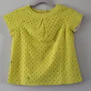 NWT Bonpoint Erika Lemon Yellow Short Sleeve Eyelet Blouse Top Flawed 12