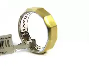 David Yurman 7.5mm Faceted Metal Band Ring 18k Yellow Gold/Silver S.9 NWT
