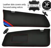 RED STITCH TRI STRIPE 2X SUN VISORS LEATHER COVERS FOR BMW 5 SERIES E34 87-97 (for: BMW)