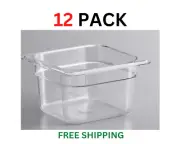 12 PACK 1/6 Size Clear Plastic Steam Prep Table Food Pan 4" Deep Polycarbonate