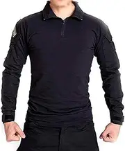 ATAIRSOFT Men's BDU Combat Long Sleeve Camouflage Shirt with Elbow Protection for Military Army Airsoft Black