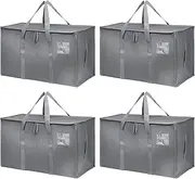 [LIWEGHT] 4 Pack Moving Bags, Packing Boxes for Moving, Large Storage Bins with Lids and Handles, Space Saver Collapsible Moving Supplies (Grey, 4 Pack)