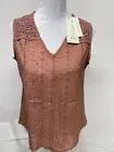 Joie Womens Small Mauve Pink Crochet Yoke Eyelet Lace Ball Fringe Sleeveless Top