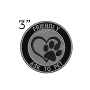 Friendly Ask to Pet Dog Heart Harness Patch Embroidered Iron-on Applique Vest