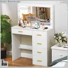 Bedroom Dressing Table Make up Desk 5 Drawers w/ 11 LED Mirror Vanity Set Wood