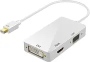 JR Joyreap Mini Display Port Thunderbolt Adapter Cable to HDMI VGA DVI TV Mini DP 3 in 1 for Apple iMac MacBook Air Surface Tablets Pro Book laptops ThinkPad Projector (White)