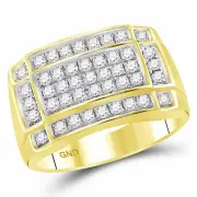 10kt Yellow Gold Mens Round Diamond Rectangle Cluster Ring 1.00 Cttw
