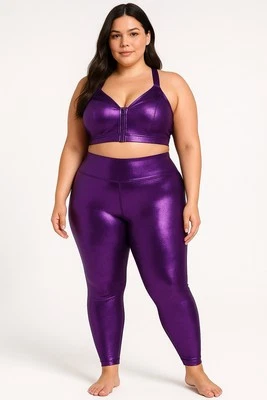 Victoria’s Secret Plus Size Metallic Purple Sports Bra & Leggings Set XL NWT